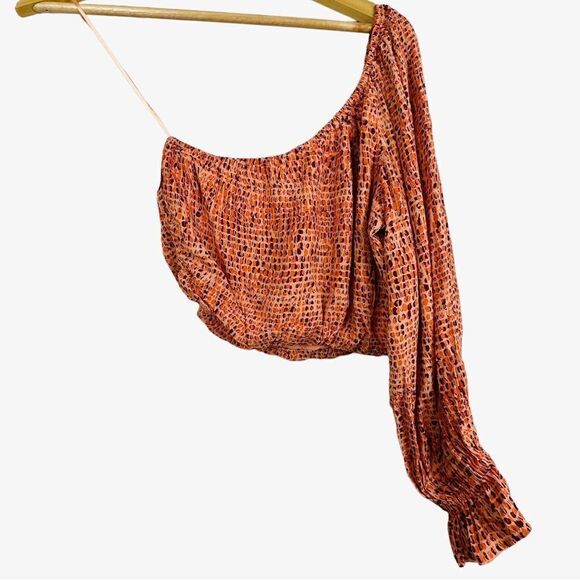 L*Space Revolve Nia Orange One Shoulder Pattern Crop Top NWT S - Picture 5 of 7